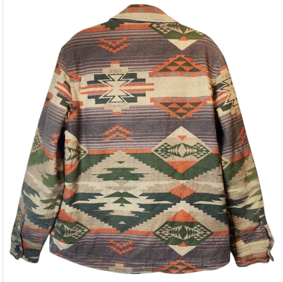 American Eagle Mens Western Aztec Flannel Jacket Quilt Lined Shacket Large Retro - Picture 5 of 10